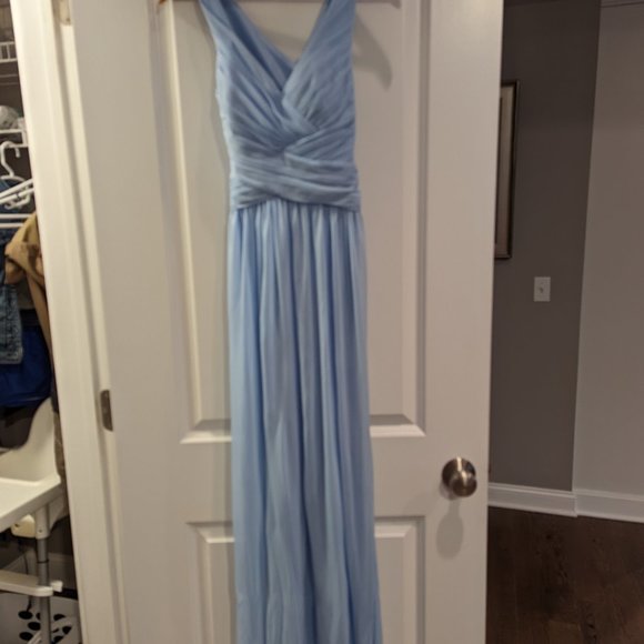 David's Bridal Long Mesh Bridesmaid Dress with Crisscross Back Straps - Picture 3 of 4